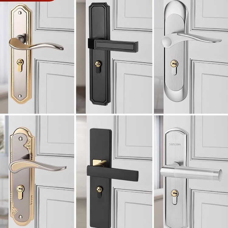 Room Door Lock Household Universal Bedroom Interior Door Black Lock Set Three-piece Mute Old Door Handle Old Door Replacement Lock