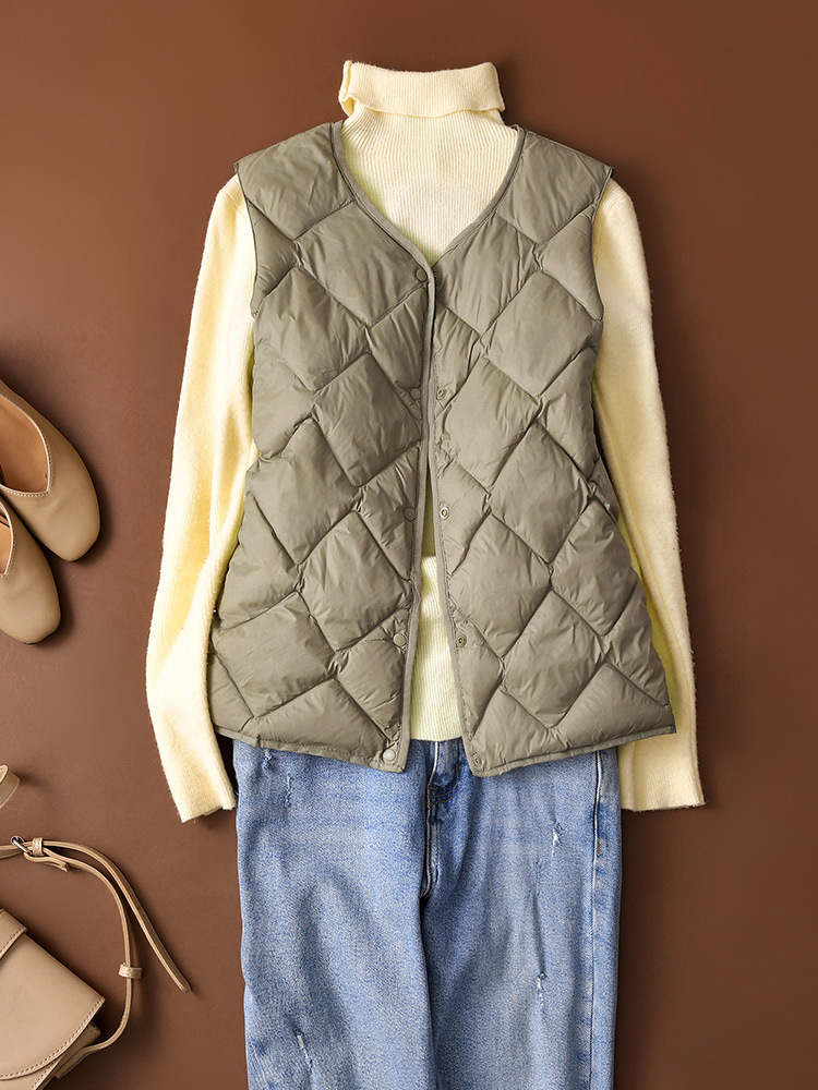 Cross-border lightweight down vest women's short V-neck autumn and winter New waistcoat down liner sports vest plus size