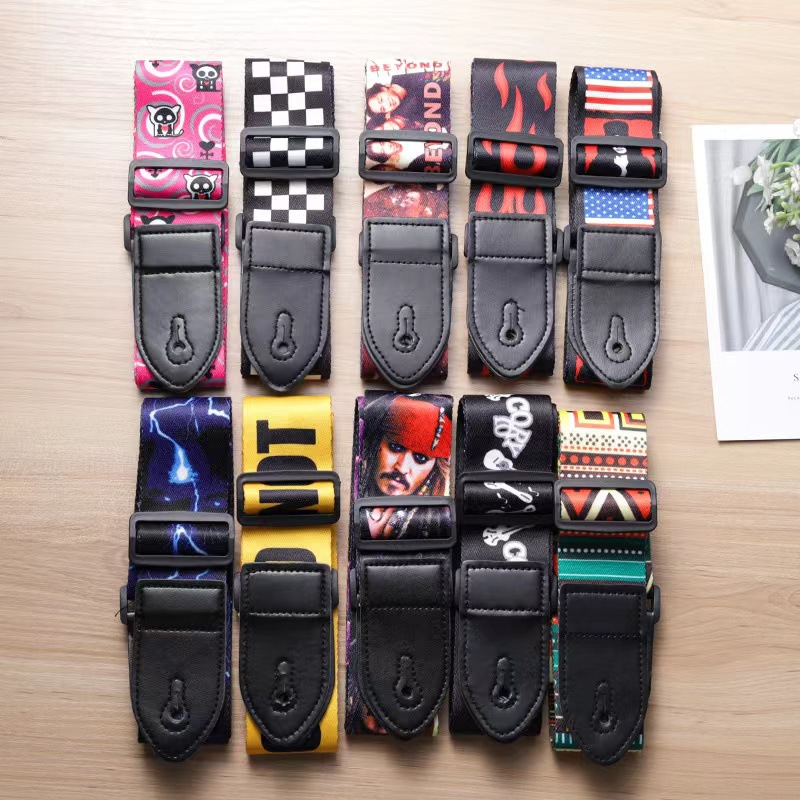 Electric guitar strap personalized heat transfer printing shoulder strap guitar strap thickened leather strap personalized polyester back