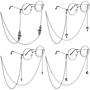 Black Bat Glasses Chain 4 Piece Set Cross Border Amazon Cross Lightning Pendant Moon Pendant Black Eye Chain