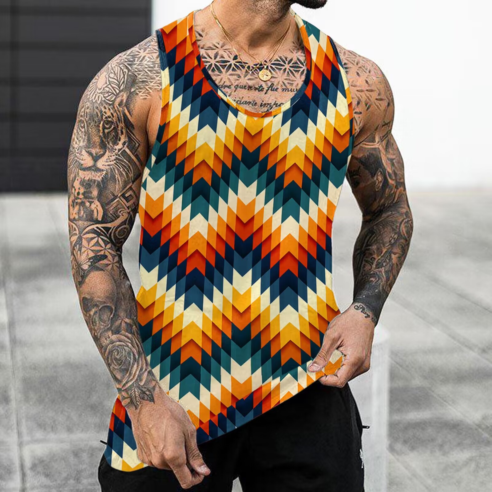 New Vest Cross-border Foreign Trade Men's European and American 3D Printing Loose Casual Men's Vest Factory Straight Hair