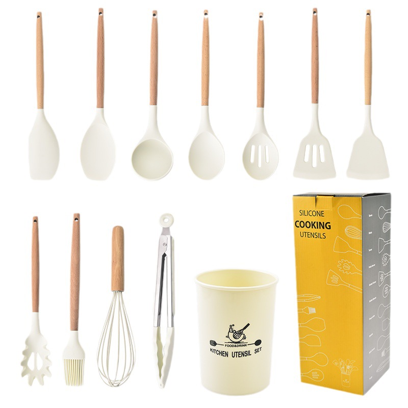 Amazon supply 12-piece silicone kitchenware kitchen non-stick silicone shovel colander frying shovel suit