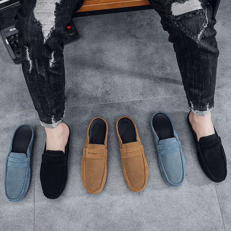 Herreloafers halvstøtte åndbare lukkede snude slip-on loafers slip-on halve hjemmesko herreloafers uden hæl til mænd_voghion.com