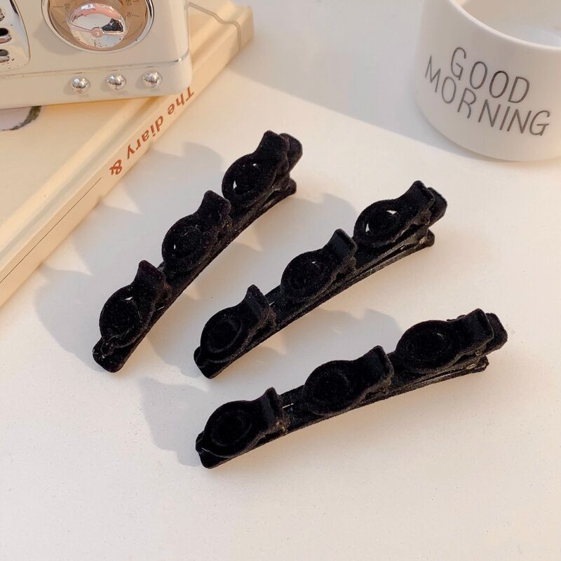 Flocking braided hair bangs clip simple black sweet side texture duckbill clip forehead broken hair solid color Internet celebrity hairpin_voghion.com