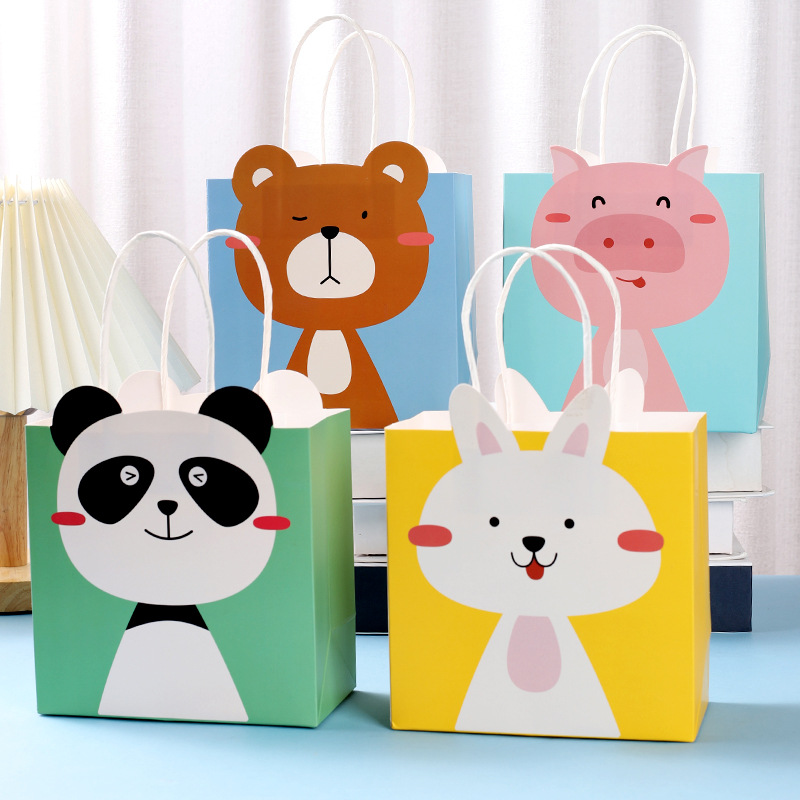 Cartoon Animal Dessert Packaging Paper Bag Wholesale Cute Cartoon Handbag Holiday Gift Accompanying Gift Bag