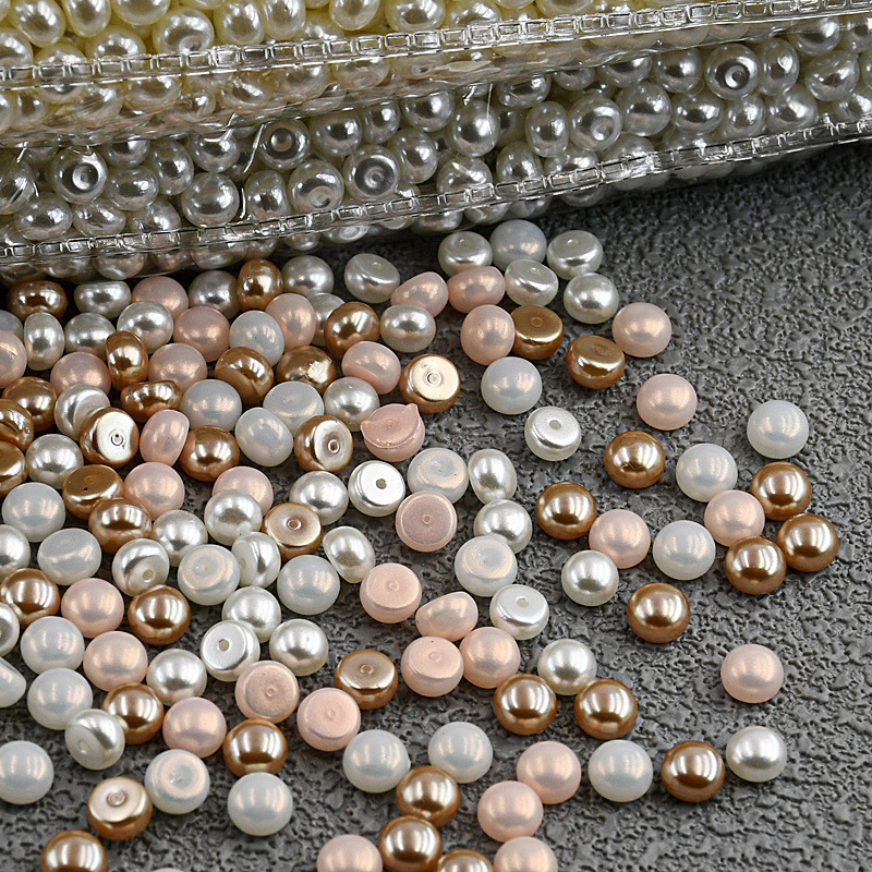 Mixed 6mm manicure flat steamed bread Pearl pure white round non-falling bottom half surface handmade diy pearl jewelry decoration