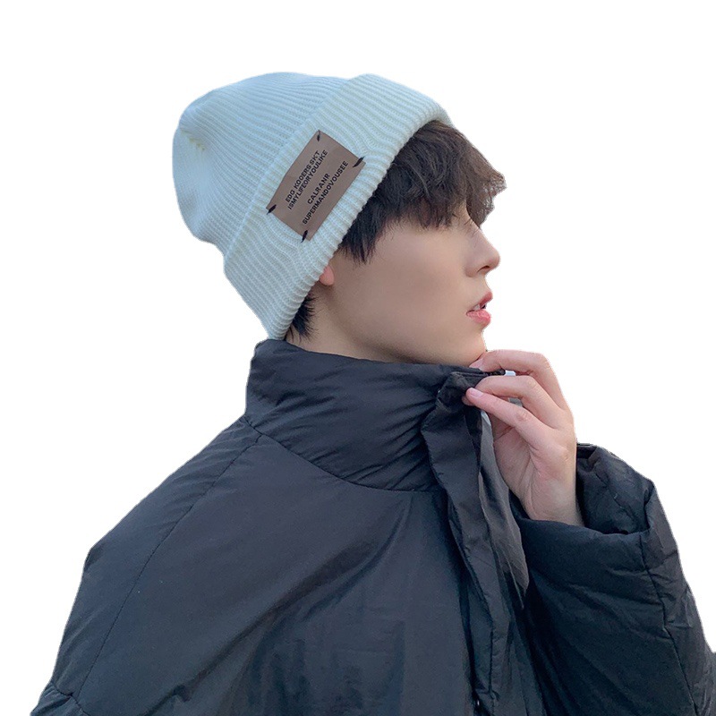 Hat Men's Winter Warm White Wool Hat Knitted Hat Big Head Cold Hat Men's Trendy Brand Fashion Trendy Handsome New