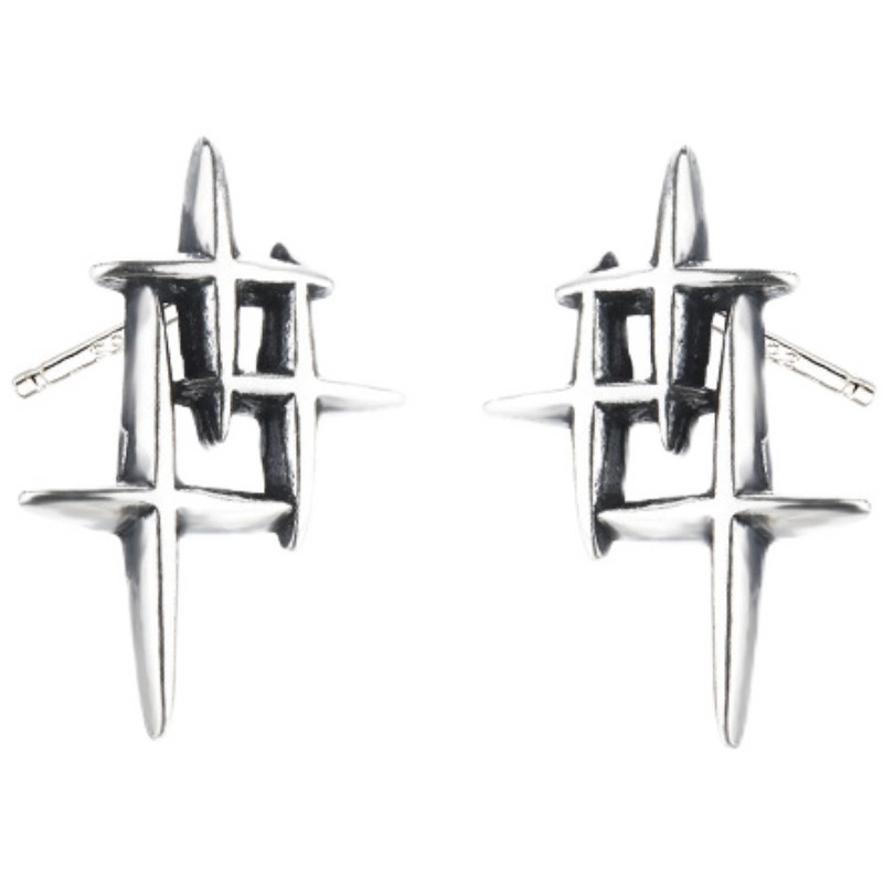 925 silver stud earrings men's retro distressed star small earrings earrings silver jewelry women's simple personality 2023 fashion