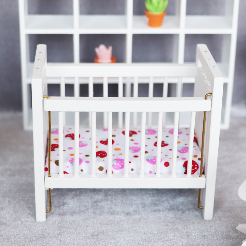 1:12 doll house dollhouse mini furniture children's room pure white crib strawberry mattress cot