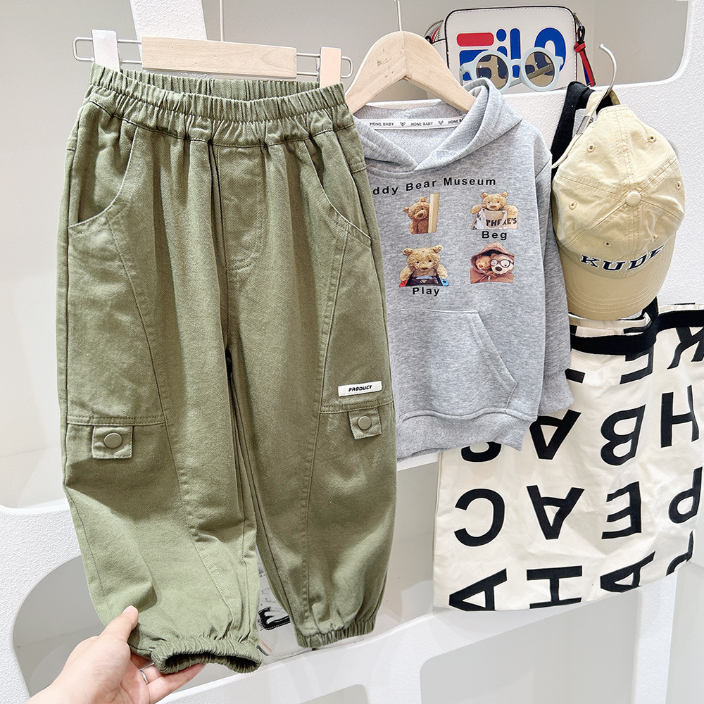 Boys Children's Wear 2024 Autumn Children's Wear Boys and Children's New Cotton Medium and Large Children's Work Trousers Western Style Korean Style