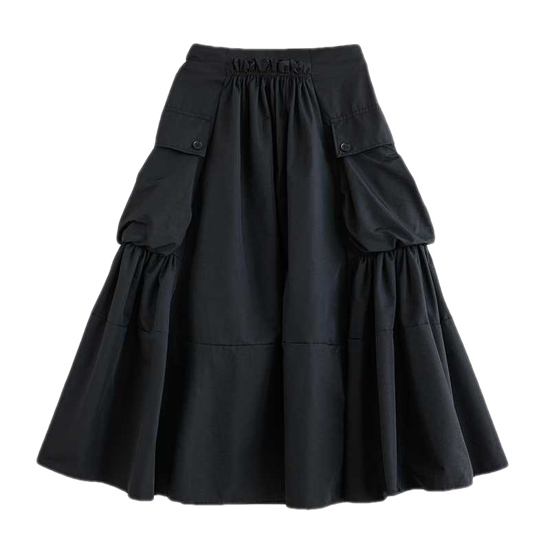 2023 Autumn New Korean style plus size loose slimming workwear large pocket large hem high waist pleated skirt