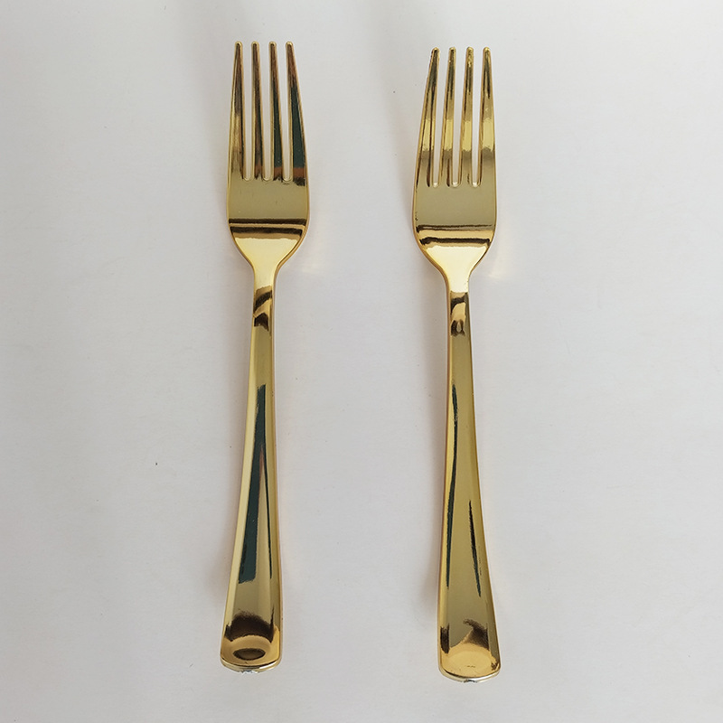 Factory direct PS plastic UV plating Golden disposable knife, fork and spoon birthday wedding cross-border party tableware