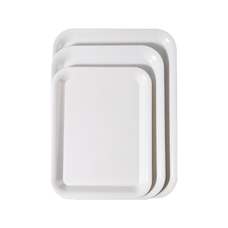 White melamine rectangular tray restaurant canteen hotel commercial imitation porcelain plastic binaural food pp tray dinner plate
