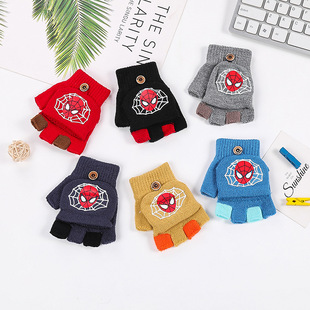 2021 New Winter Children's flip gloves Primary School students writing warm half finger gloves boys and girls knitted wholesale