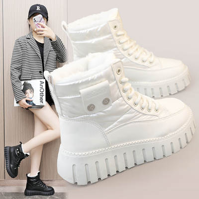 ZY12297 new solid color women's shoes 2023 Winter mid-top fleece-lined warm height increasing platform sports casual shoes board