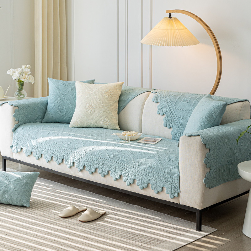 French Retro Sofa Cushion All Seasons Universal Pure Cotton Fabric Simple Modern Non-Slip Cushion Cover Cloth Towel
