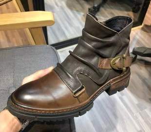 Cross-border Foreign Trade Square Heel High-top Men's Boots Large Size Winter Brown Stitching Solid Color Jack Captain Round Toe Martin Boots