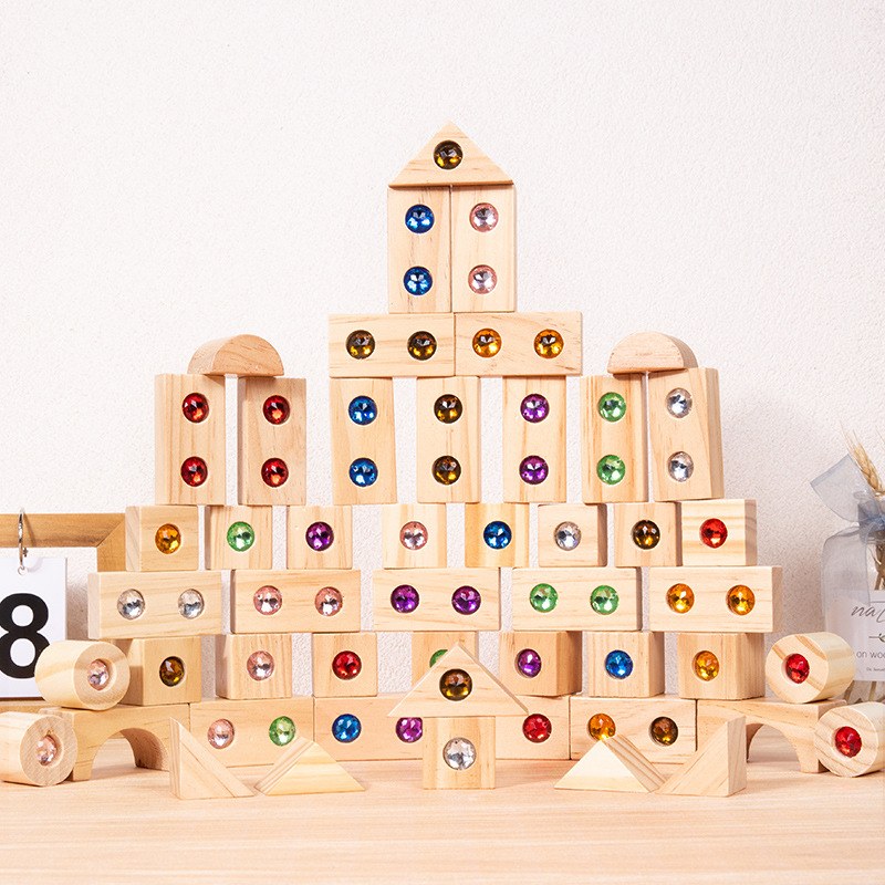 Children's Wooden Early Childhood Kindergarten Baby Creative Large Acrylic Light-Transparent Gem Assembled Building Blocks Educational Toys