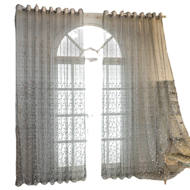 Cross-border window screen embroidered gauze curtain living room bedroom balcony transparent finished curtain generation American modern simple leaves