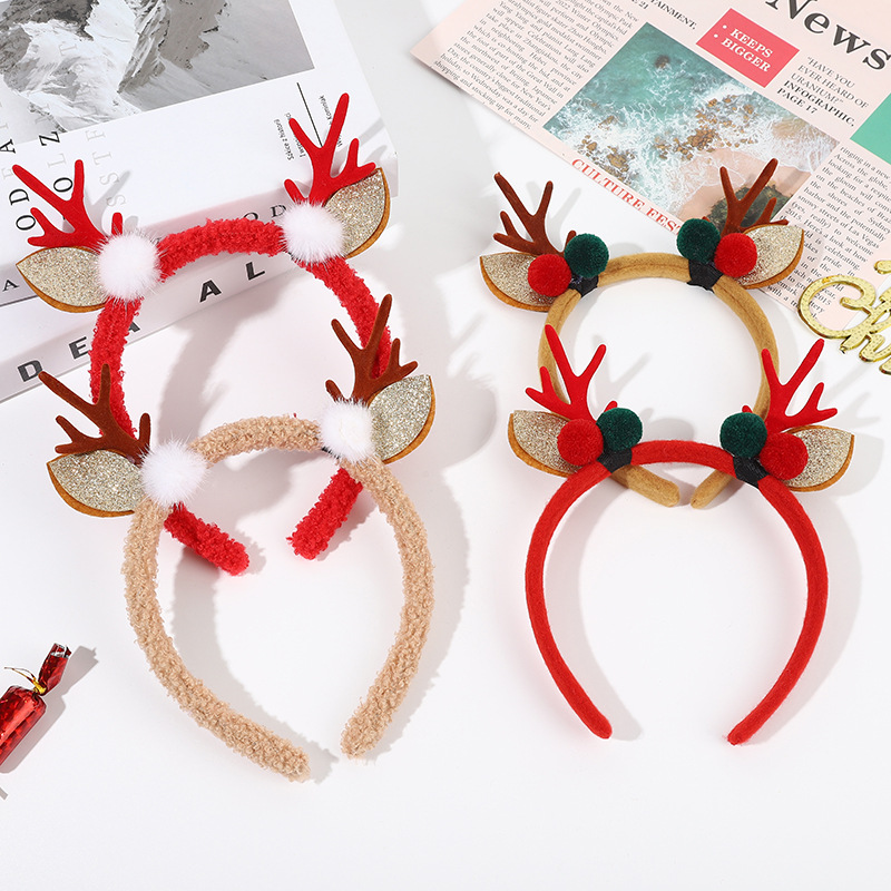 Cross Border Christmas Antler Headband Cartoon Plush Elk Headband Christmas Party Decoration Headband Antler Headband