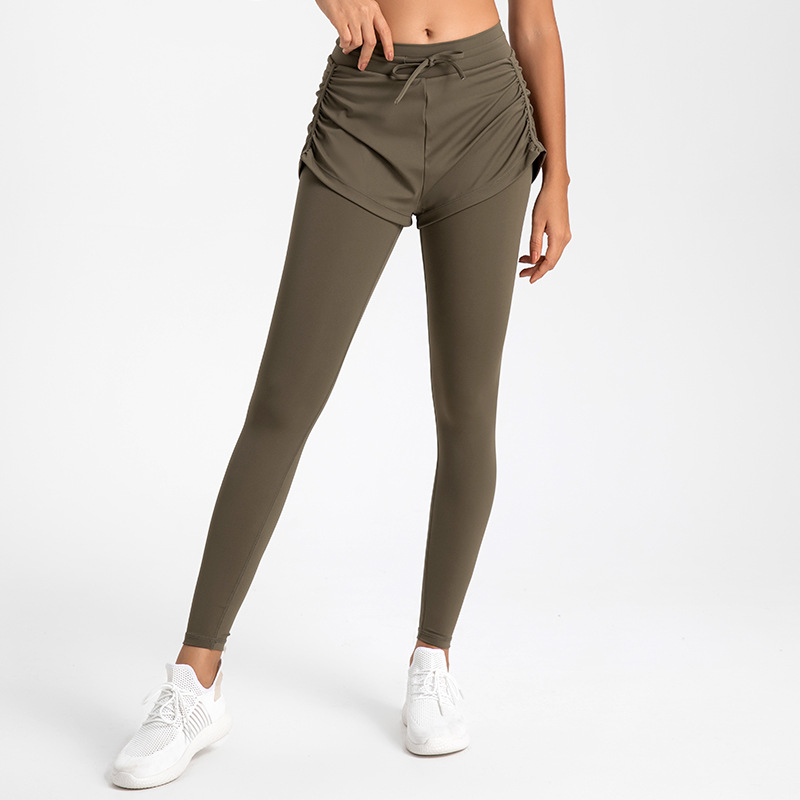 Yoga pants women's high waist hip lifting high elastic tight fake two-piece fitness trousers outer wear running training sports pants autumn