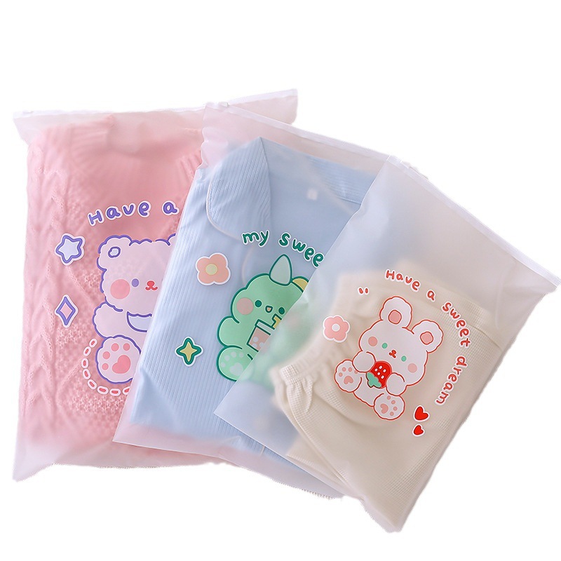 Thickened plastic packaging bag clothing travel sealed bag kindergarten clothing frosted zipper bag clothes storage bag