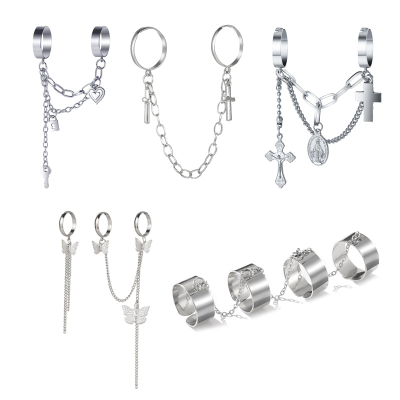 Persönlichkeit Kette Zwei-Finger Siaman Ring Kreative Ins Kreuz Schlüssel Schloss Öffnung Ring Ring_voghion.com