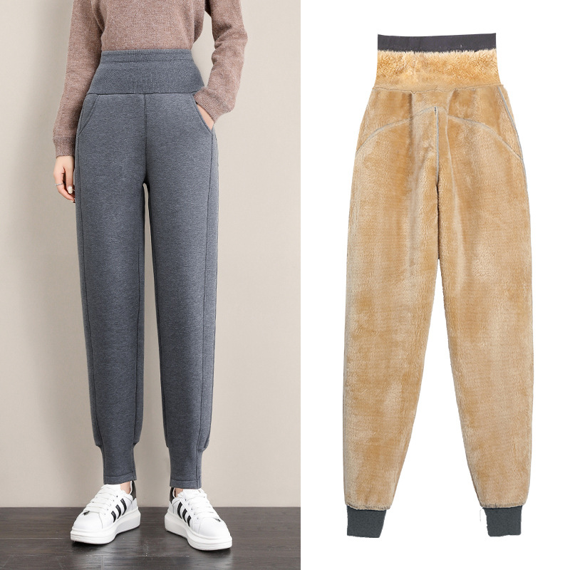 Velvet Sweatpants Women's Autumn and Winter High Waist Loose Thickened Cotton Pants 2024 New Faux Lamb Velvet Casual Outer Wear Sweatpants