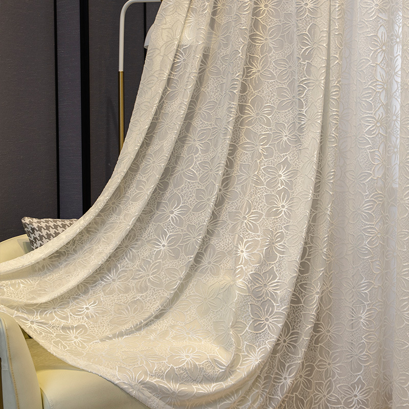 White sand window screen curtain cherry blossom embossed gauze curtain living room bedroom balcony cross-border finished transparent all-Match Factory wholesale