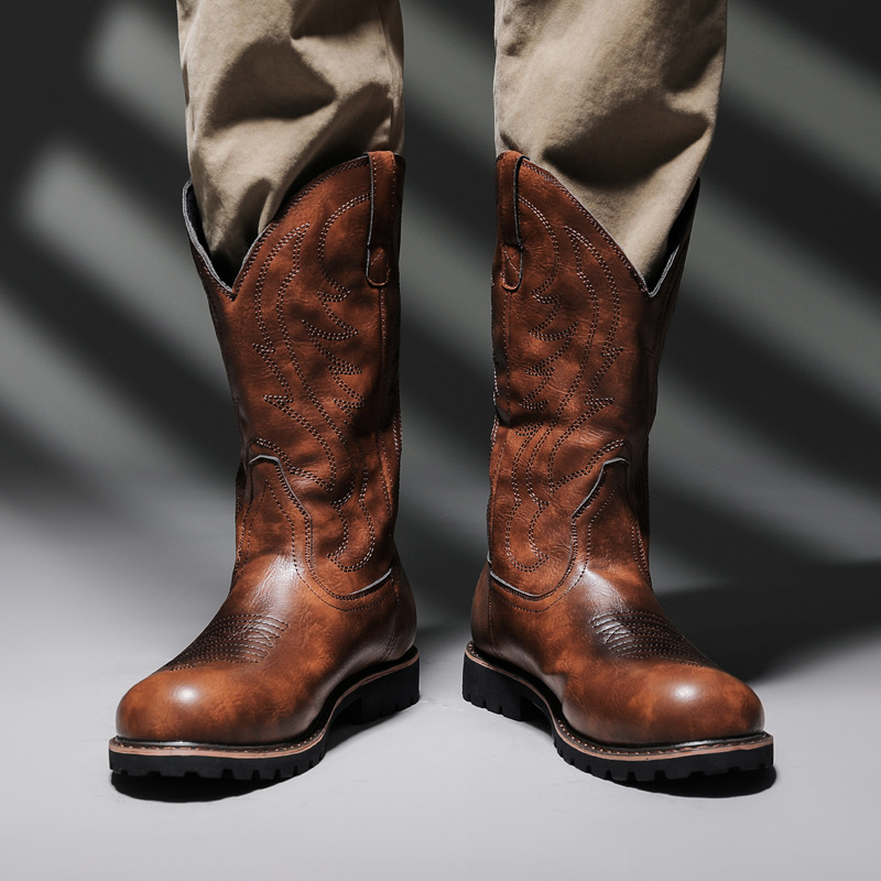 Ameikaji men's high-top overalls boots men's European and American style Western cowboy boots trendy motorcycle riding boots 6091