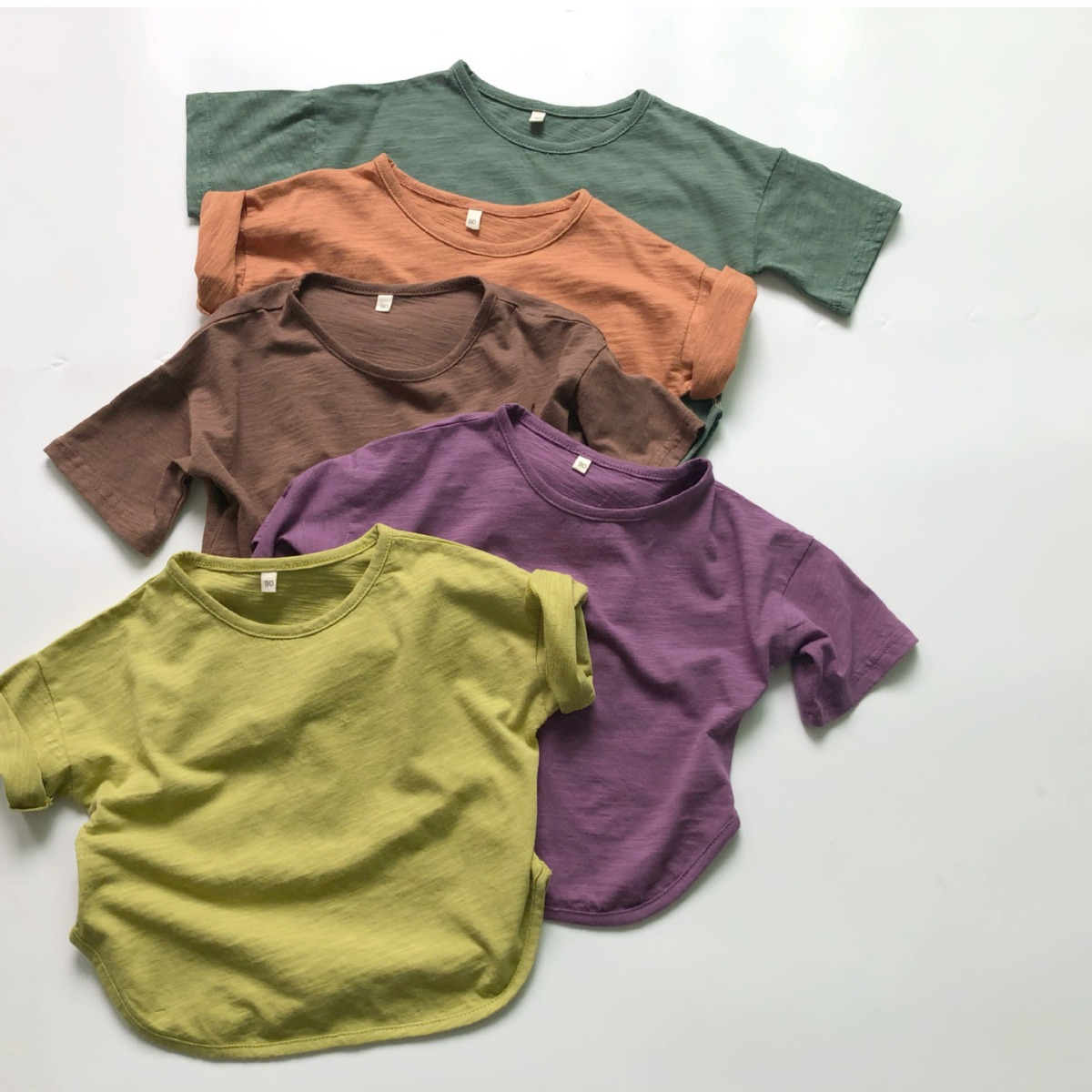 Solid Color Children's Base Shirt Korean Style Girls' T-shirt Class A Round Neck Loose Boys' Autumn Top Short Sleeve Cotton Hair