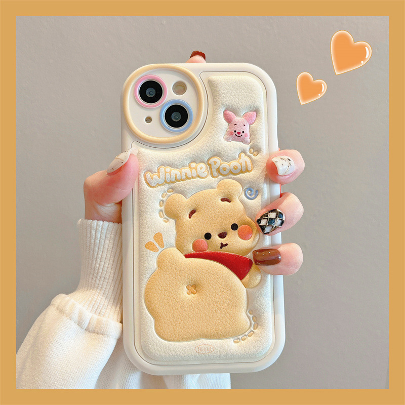 Cute Winnie the Pooh Parachute Dog Apple iPhone 14 Case iPhone 13 Pro Max Leather 12 Soft Case 11 Embossed 15
