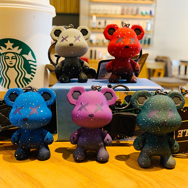 Genuine Cartoon Trendy Cool Gradient Bear Keychain Doll Chameleon Bear Bag Car Keychain Accessories Pendant