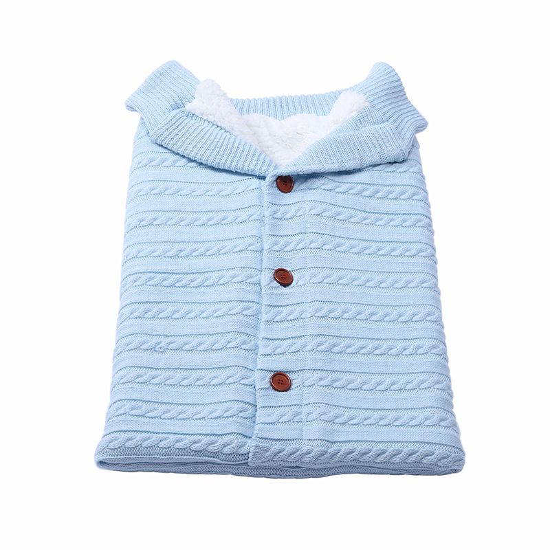 European and American New Button Sleeping Bag Baby Outdoor Stroller Sleeping Bag Wool Knitted Velvet Thickened Warm Sleeping Bag