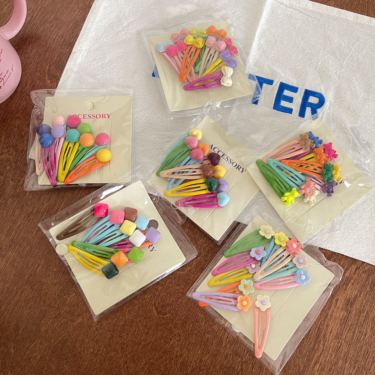 10 Pack Cute Color Bean BB Clip Girl Heart All-match Flower Bow Hairpin Candy Color Hair Accessories_voghion.com