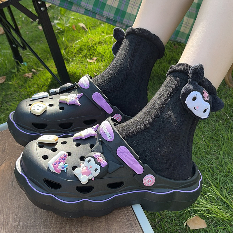 Qidian Shoe Factory 女性の夏 DIY アクセサリー厚底二着用スリッパ三葉鶴中空靴|undefined