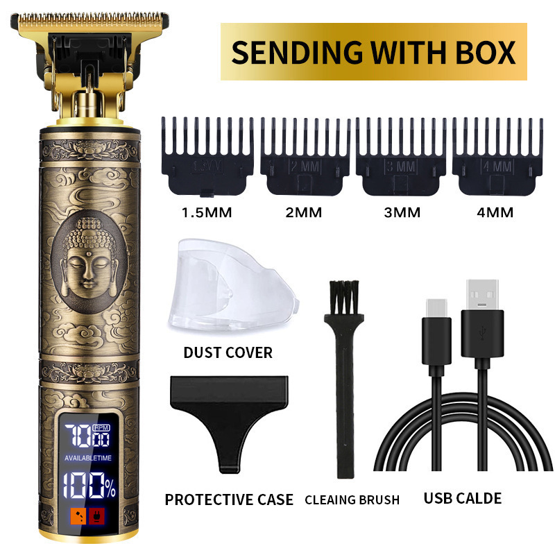 Amazon electric hair clipper wholesale T9 upgrade LCD rechargeable retro oil head carving electric clipper electric clipper