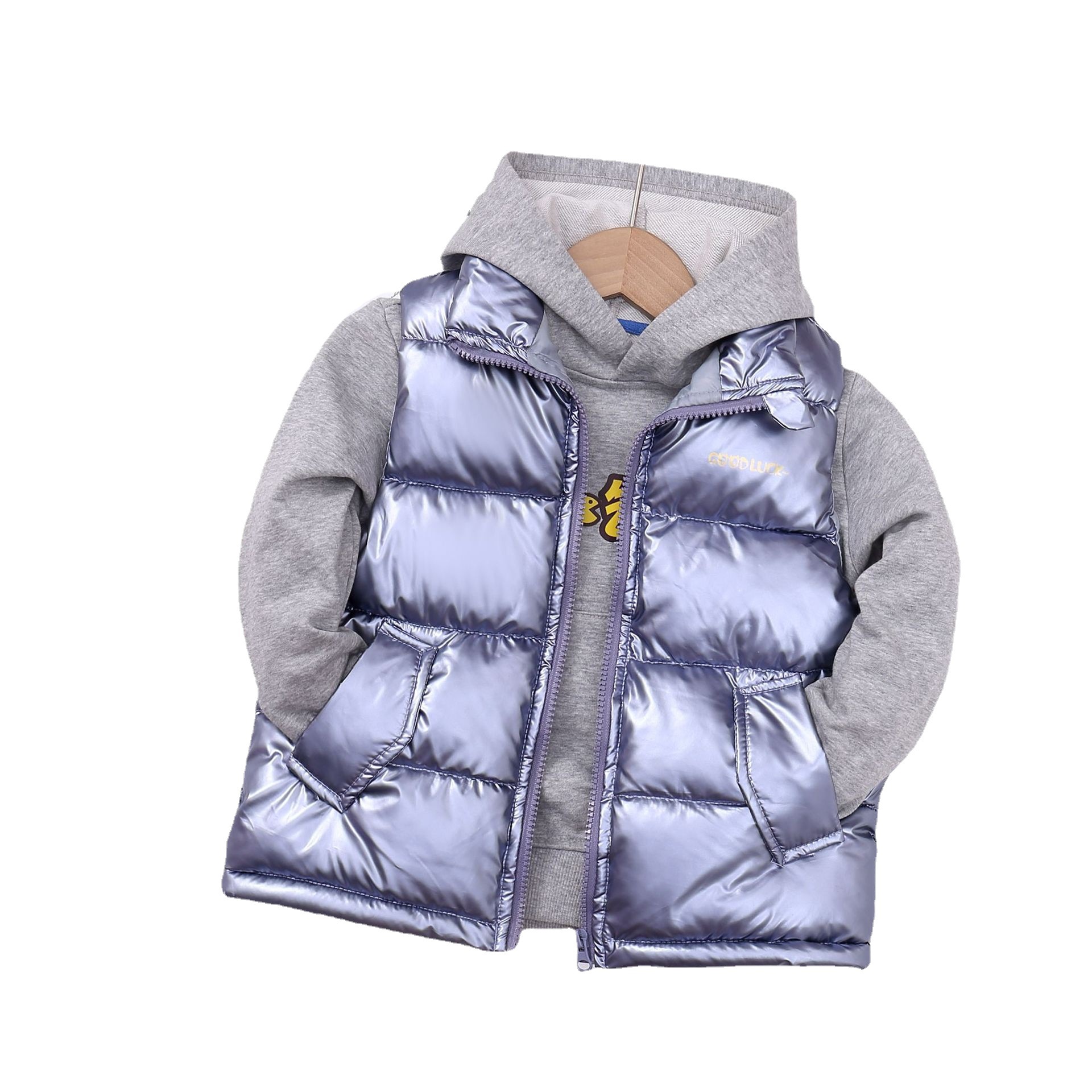 Autumn and Winter New Bright Children's Down Cotton Vest Boys Wearing Vest Women's Small, Medium and Large Children's Waistcoat Live Supply