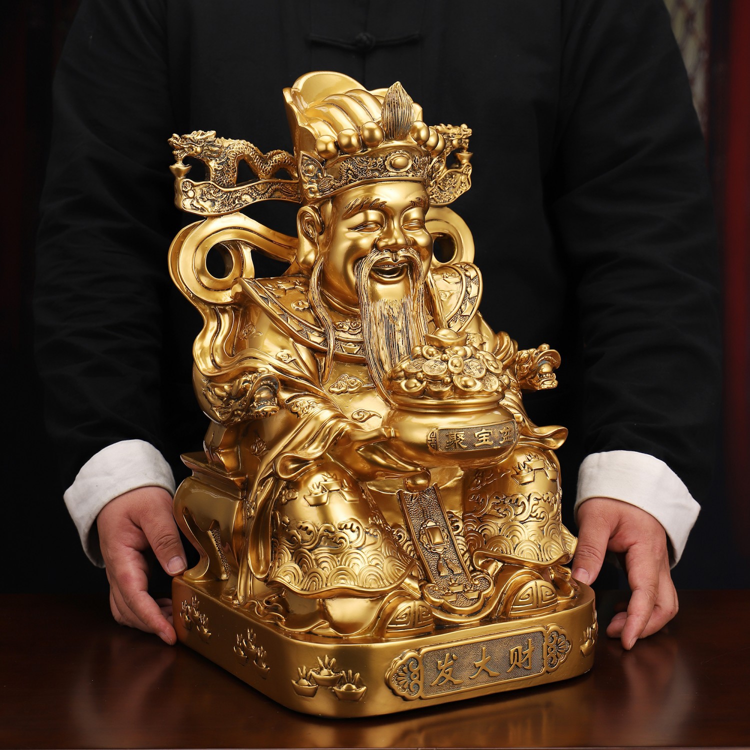 文財神擺件大號鎏金銅財神爺家居客廳招財擺件供奉家用佛像工藝品