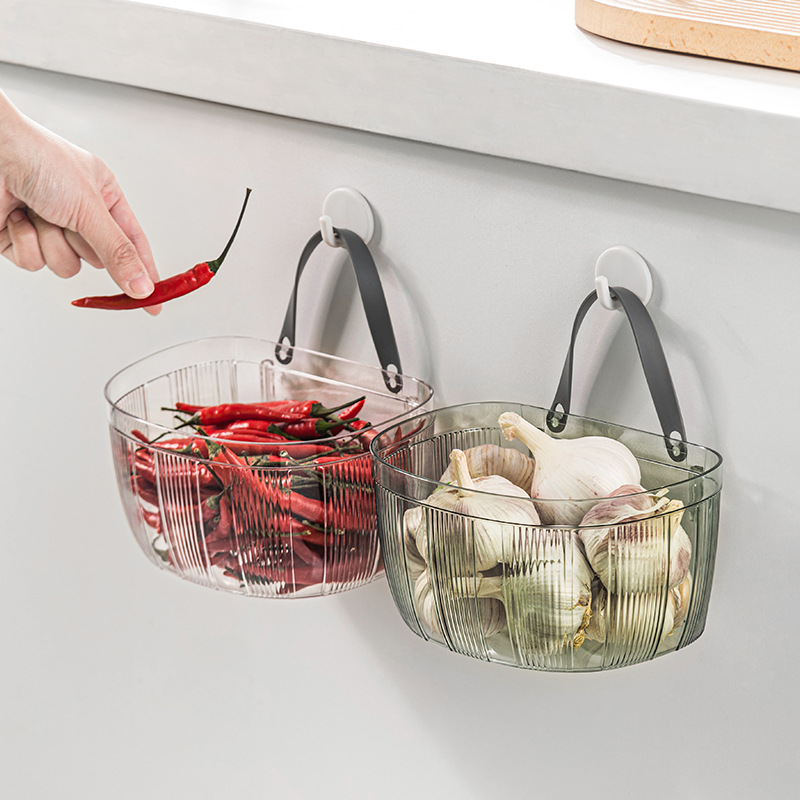 Onion, ginger and garlic storage basket kitchen garlic storage basket punch-free wall hanging ginger and garlic Wall vegetable basket rack