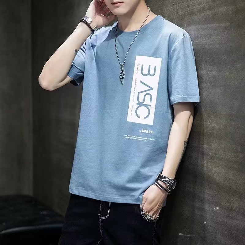 Men's Short-sleeved Summer Korean-style Trendy Men's T-shirt Handsome Round Neck Loose T-shirt Men's Casual Half-sleeved Top