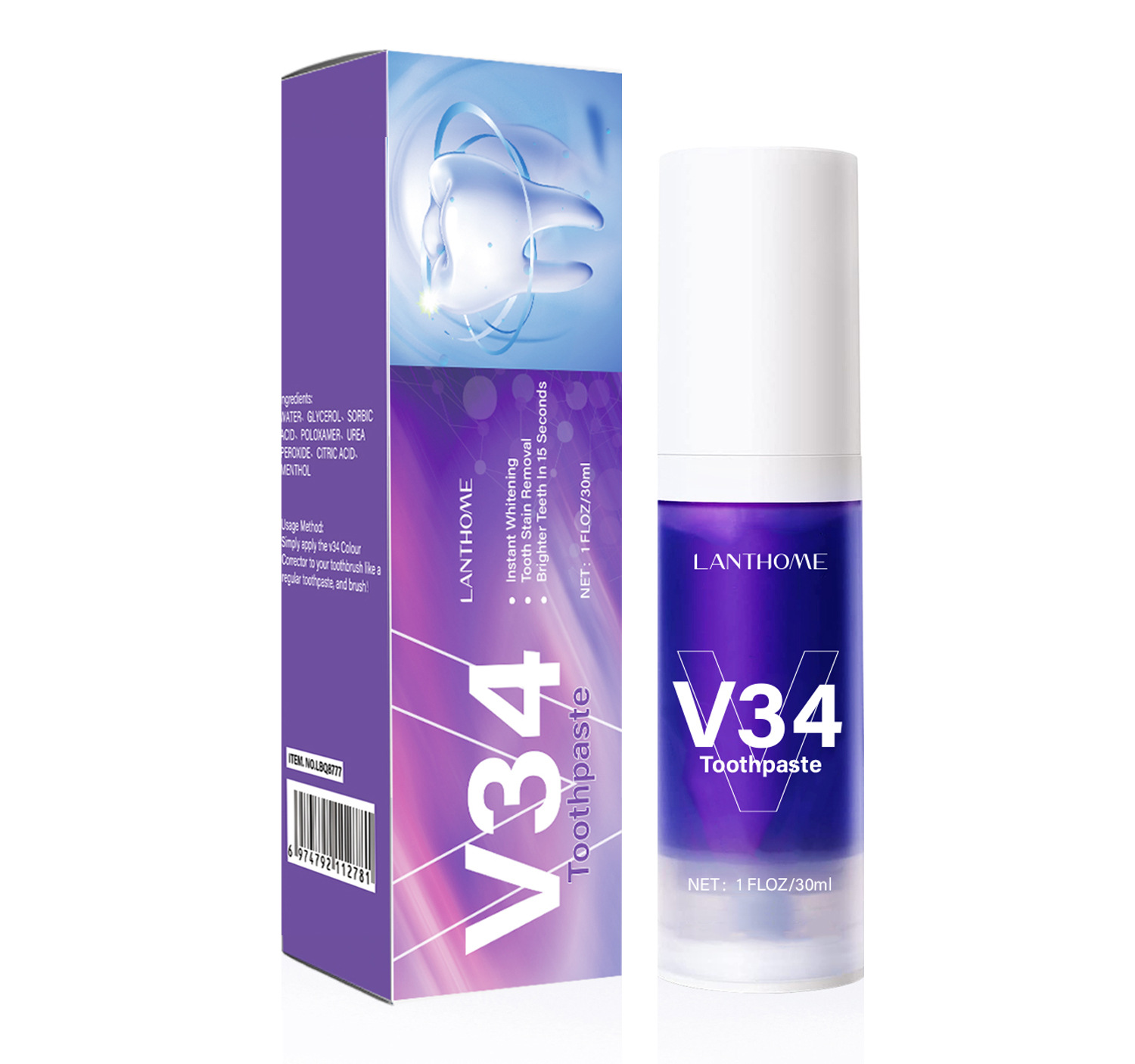 Cross-border spot LANTHOME V34 tooth cleaning mousse oral care mousse toothpaste source manufacturers wholesale generation