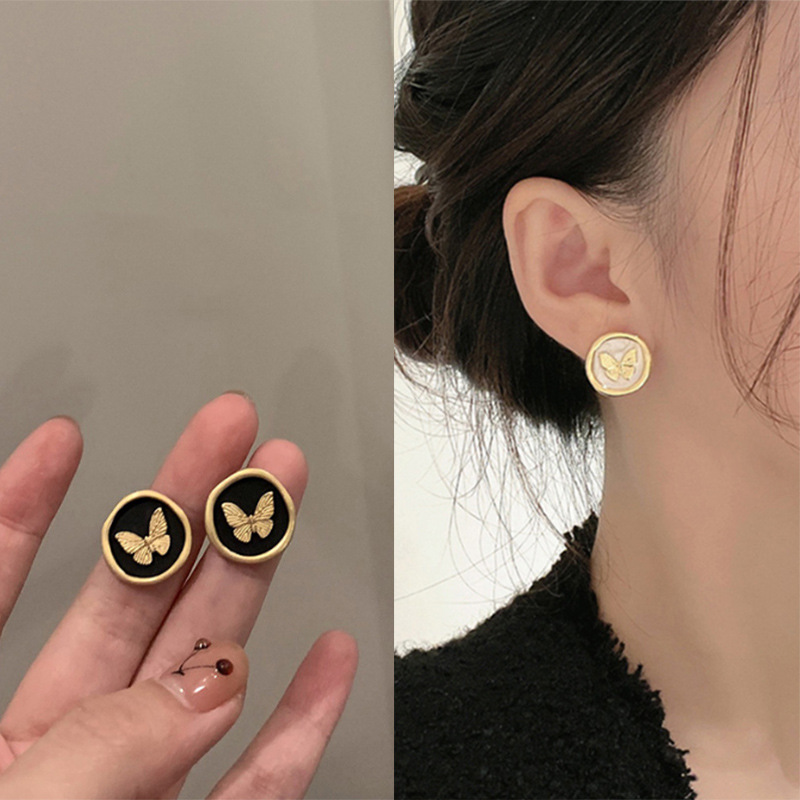 S925銀復古高級感蝴蝶耳釘ins小眾設計可愛網紅耳環百搭輕奢耳飾
