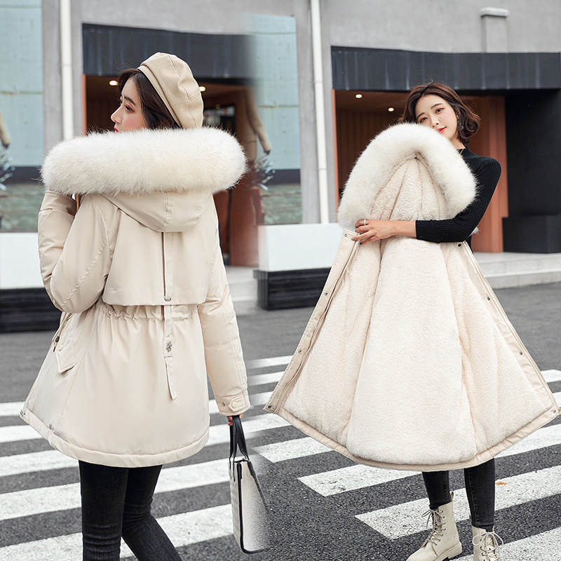 Cotton-padded jacket Women's 2024 Winter Parker Casual Mid-length Korean Style Women's Warm Loose Big Wool Collar Cotton-padded Jacket
