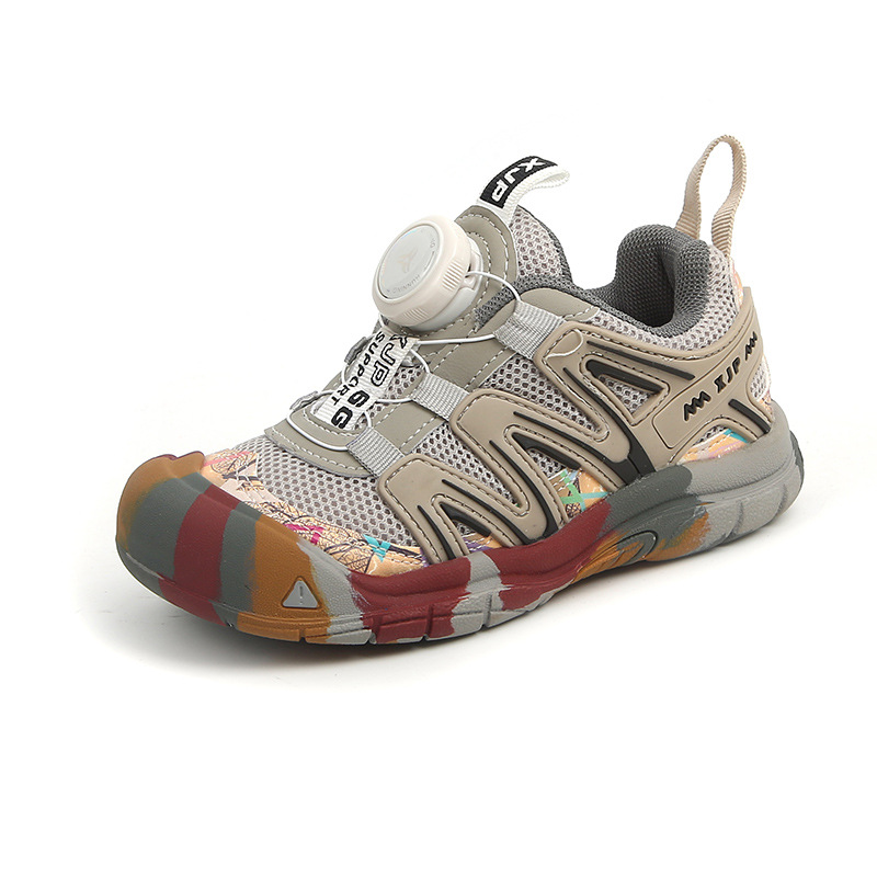 Boys' shoes 2024 autumn new children's outdoor sneaker girls' rotating buckle soft bottom hiking shoes running shoes