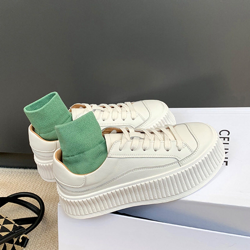 Genuine Leather White Shoes New Shoes Women's All-match Summer Student Height-increasing Small Casual Board Shoes Platform-soled Biscuit Shoes