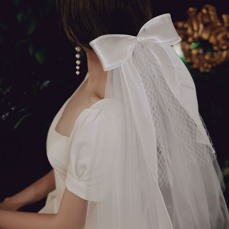 Veil 2021 New Headwear Bride's Main Wedding Dress Photo Props License Wedding French Proposal White Bow