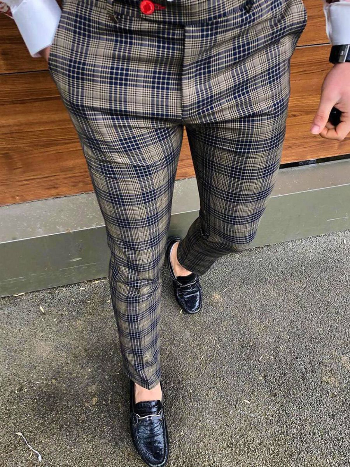 New European and American men's casual trousers plaid pants in stock
