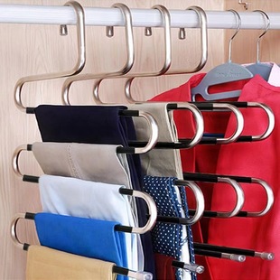 Amazon's cross-border popular magic clothes hanger five-layer stainless steel S pants rack interior trousers storage rack manufacturer wholesale