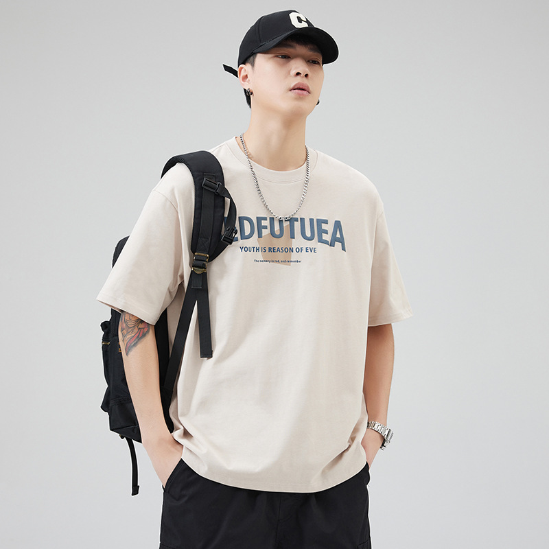 Trendy Brand American Heavy Short-sleeved T-shirt Men's Loose Casual Cotton Top Summer Trendy Ins Half-sleeved T-shirt for Men